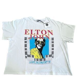 New! Daydreamer Women's Elton John Live In Concert Tee White Vintage Size 1X NWT
